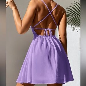 Shein Petite size 8/9 L Criss-cross tie backless cami dress lilac purple